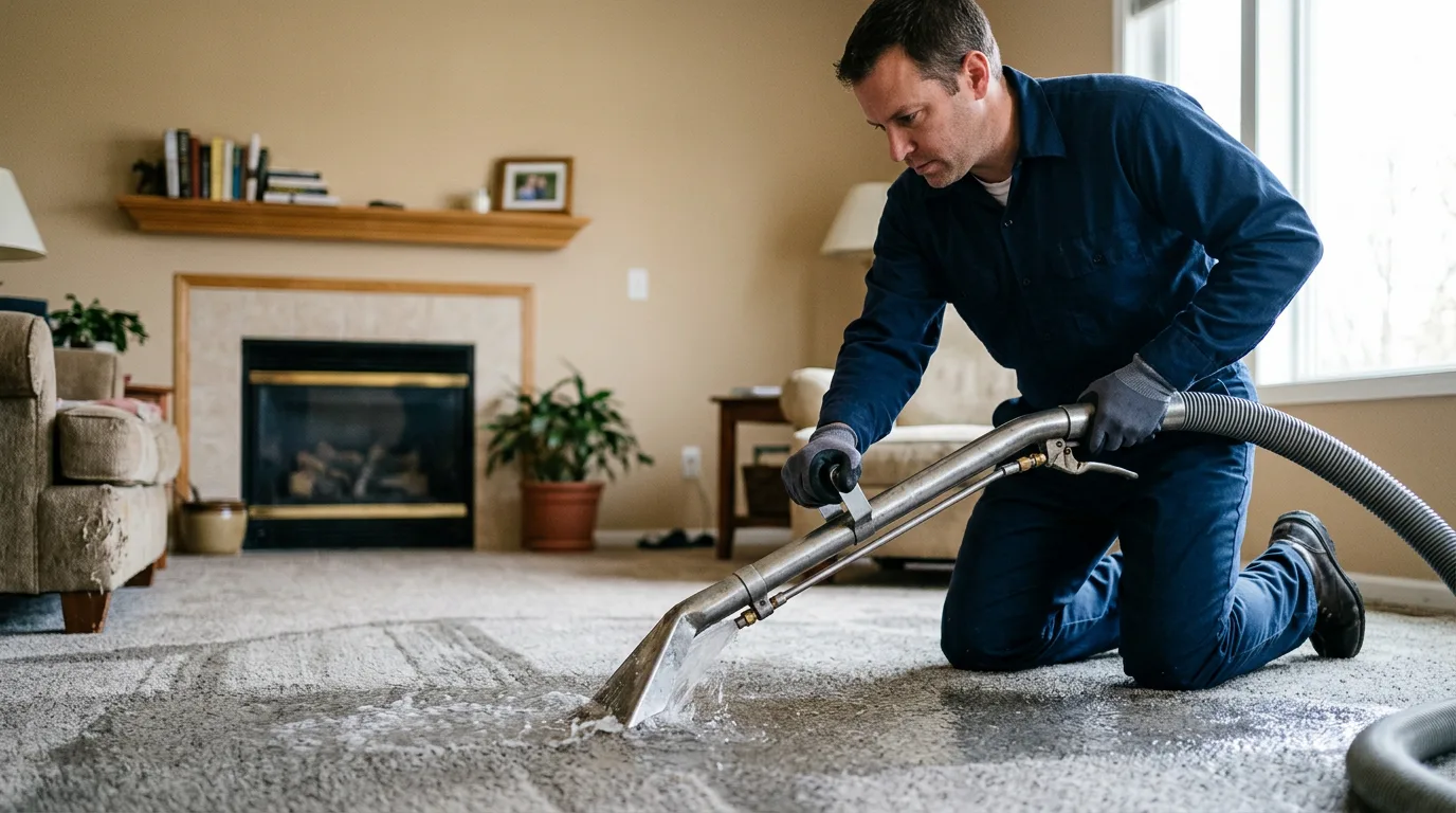 Water damage restoration technician working near Freeport, MN